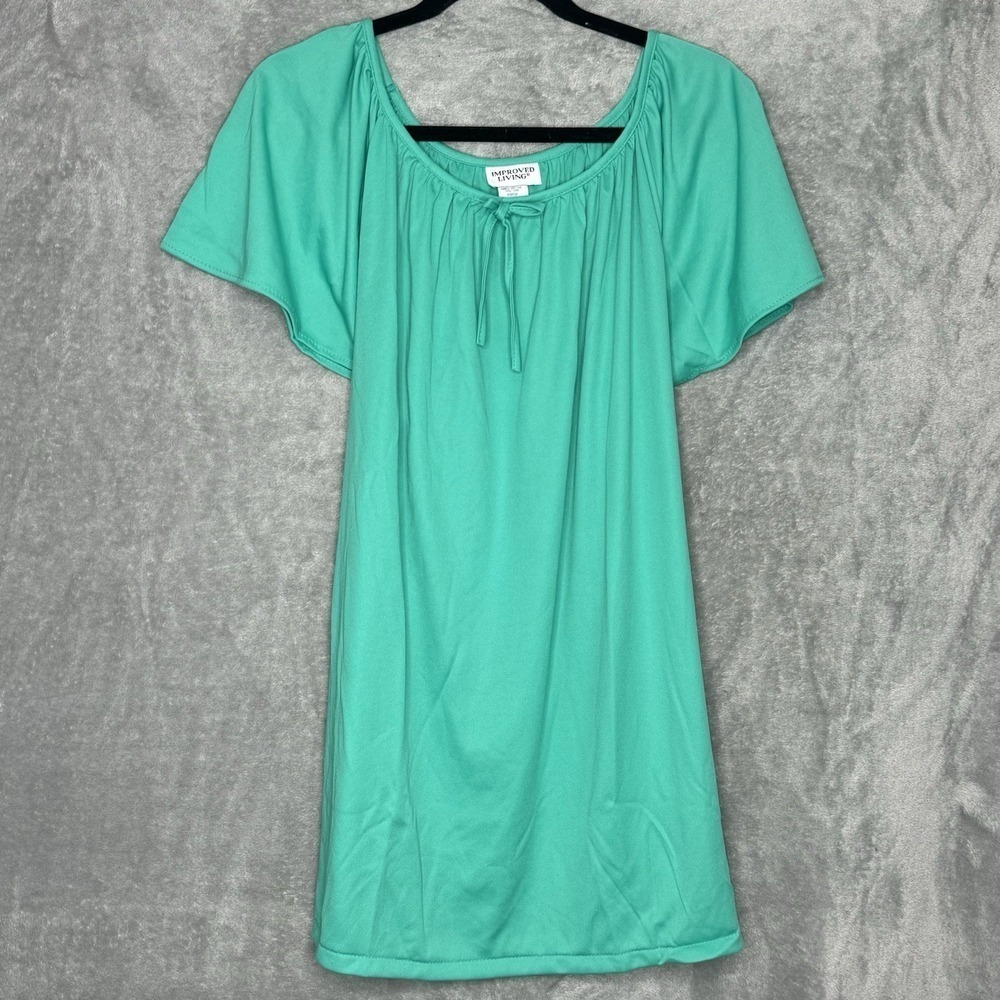 Improved Living 3X Shirt Top Green Solid Short Sleeve‎ Scoop Neck Lightweight